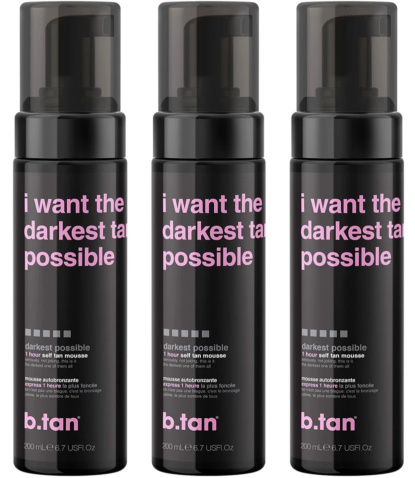 3-Bottles b.tan I Want the DARKEST TAN Possible 1 hour Self-Tan 6.7oz Mousse 17z