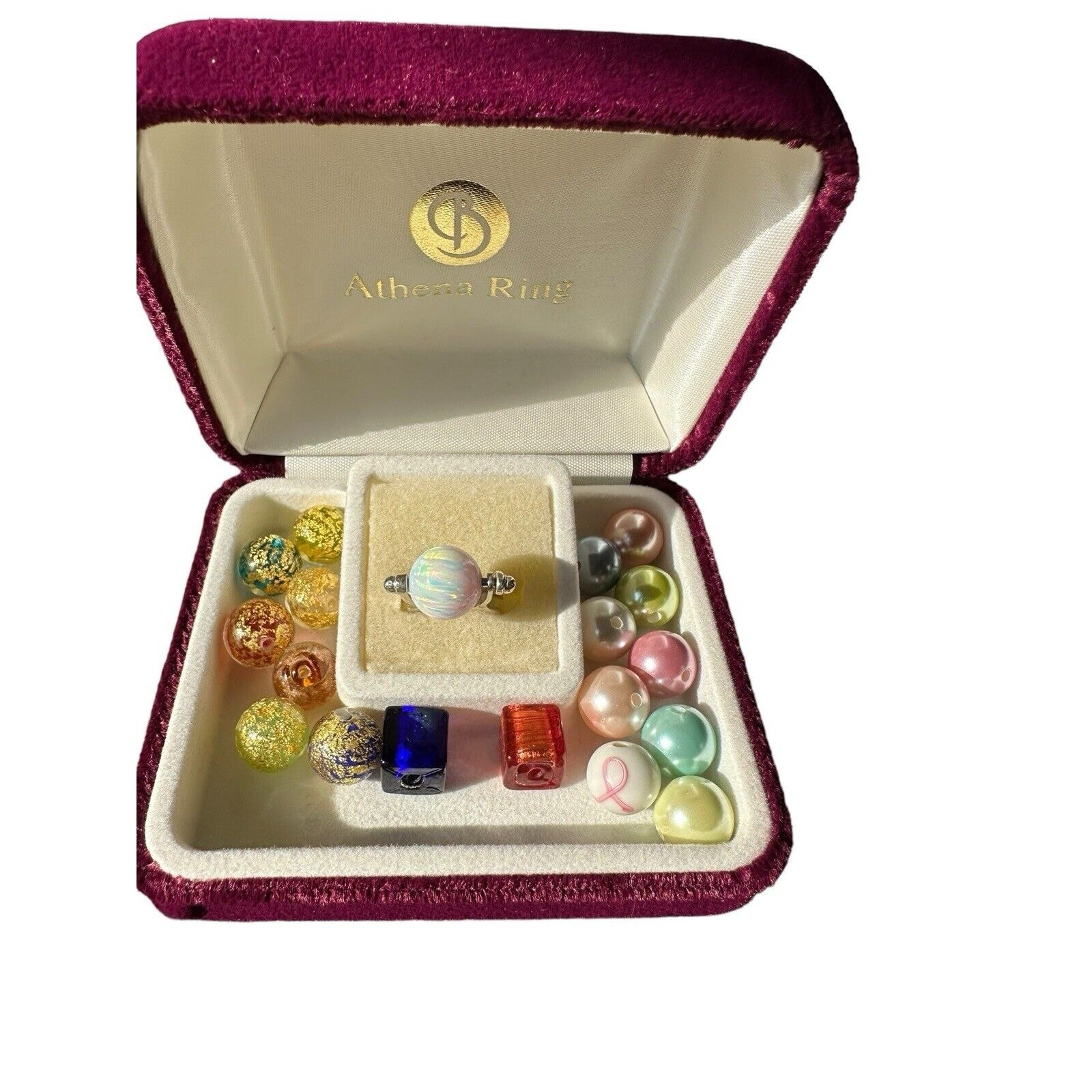 New Sterling Interchangeable Bead Ring With 18 -12 mm Beads Genuine Opal Sz. 6