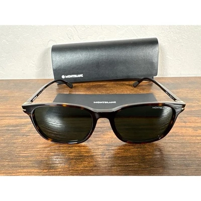 Gafas de sol cuadradas Montblanc MB0338S 002 Habana lente verde tortuga Italia - Imagen 1 de 4
