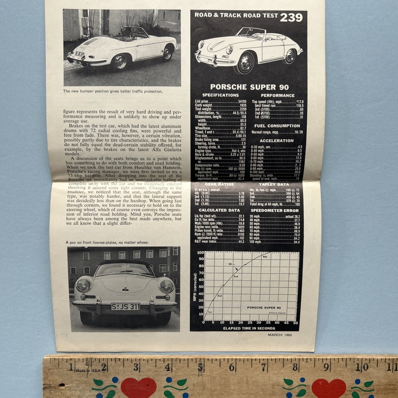 Porsche Super 90 --Road & Track Article Reprint from March 1960