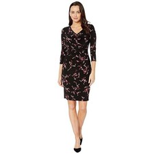 Ralph Lauren Black Jersey Andee Dress w/ Red & White Floral Pattern, Size 2, NWT
