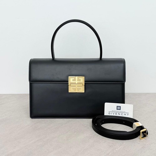 Givenchy Black 4G Logo Calf Leather 2Way Top Handle Shoulder Bag Auth