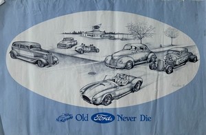 Vintage Old Fords Never Die Poster Signed Mark Strain 1983 Hot Rod Art