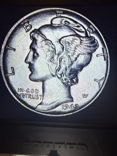 1942 Mercury Dime UNC Gem BU, Full Split Bands FB FSB - .9 Fine Silver Coin