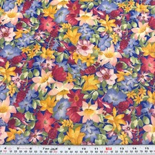 Vintage Classic Cottons 2002 Florals on Blue Cotton Fabric by the HALF YARD