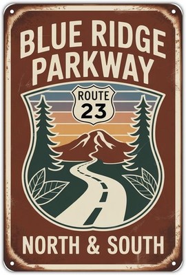 Vintage Blue Ridge Parkway Route 23 Tin Metal Sign, Easy to Hang, 8 x 12
