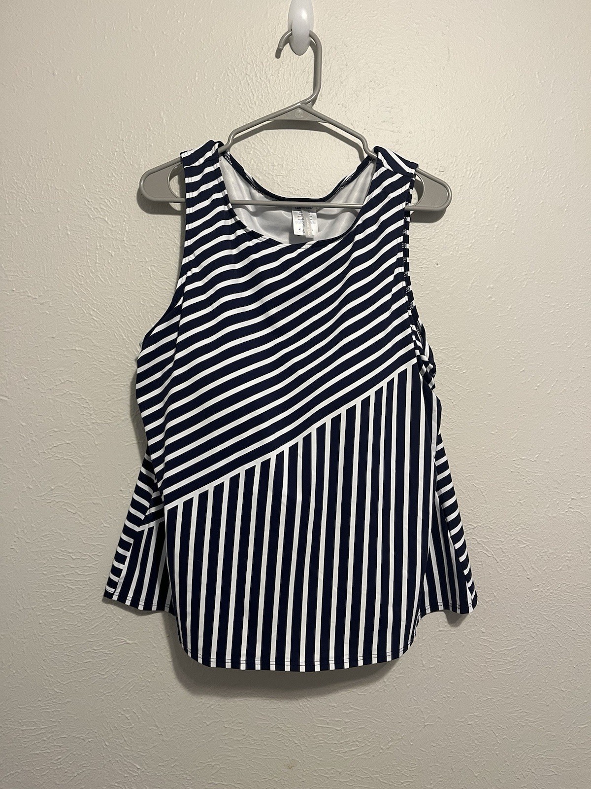 Lands' End Navy White Striped Wide Strap Supportive Tankini Swim Top Size 20W