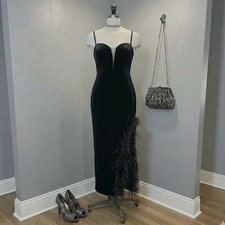 Black Velvet Fur Trim Gown Size 20W Formal Party