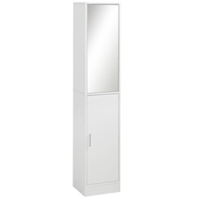 Tall Mirrored Bathroom Cabinet Tallboy Unit w/Adjustable Shelf White