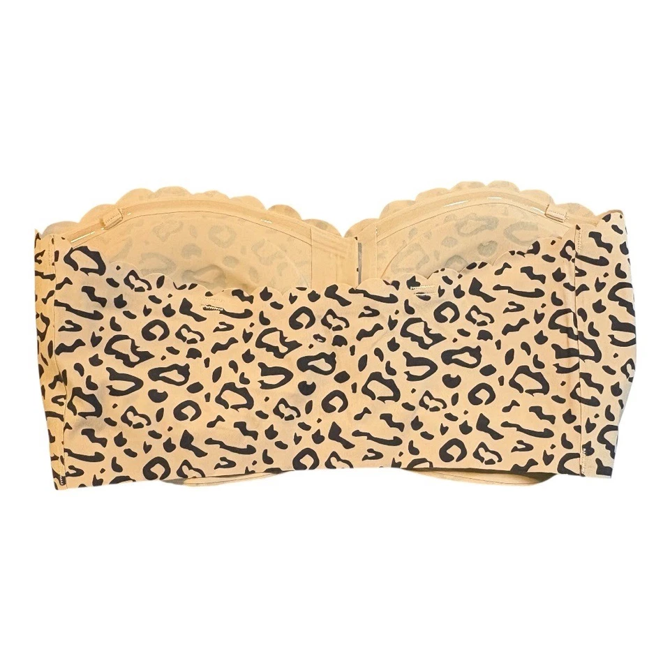 Leopard Print Strapless Bra Tube Top with Pads Wireless Beige Black Size Medium - Image 2 of 4