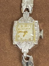 17J Bulova Women's Vintage Platinum Diamond Watch - White 10KGF Band RUNNING