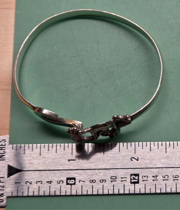 Caribbean Lizard Hook Bangle Sterling Silver & 14… - image 9