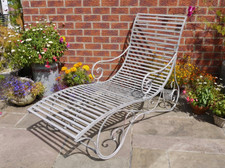 Antiqued Metal Garden Bench Patio Furniture Outdoor Seat Lounger Chaise Longue