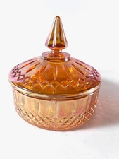 Vintage Orange Carnival Indiana Glass Candy/Covered Dish with Pointed Finial