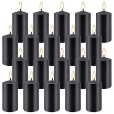 20Pack 2-Inch Wide x 4-Inch Tall Black Pillar Candles –50 Hour Long Burn Time...