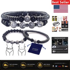 Hematite Magnetic Bracelet - Natural Stress Relief for Men Women, Adjustable