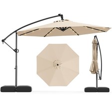 10 FT Solar Offset Hanging Umbrella Patio Cantilever Umbrella w/ 32 LED Lights
