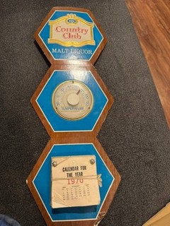 Vintage 1970 Country Club Malt Liquor Calendar Thermometer Advertising Sign