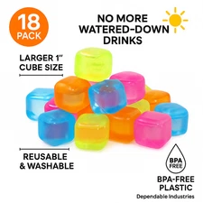 18-Pack Reusable Ice Cubes – 1" Square BPA-Free Multicolor Chilling Cubes