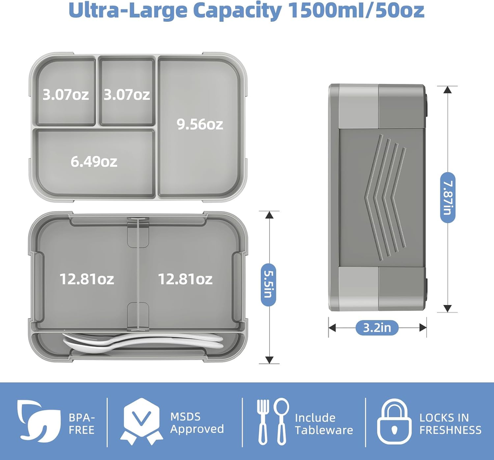 Stackable Kids Bento Lunch Box with 7 Compartments & Utensil Set