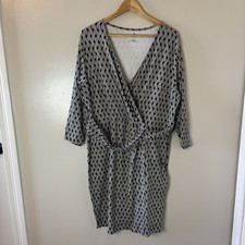 Talbots Womens Faux Wrap Dress Black White Geometric Mature Knee Length Sz 1X