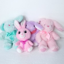 Lot of 4 Easter Bunny Glitter Bow Tie Pink Purple Soft Plush Stuffed Animal Toy