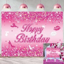 Pink Flash Birthday Backdrop Hot Pink Shining Sequins Photography 7x5FT