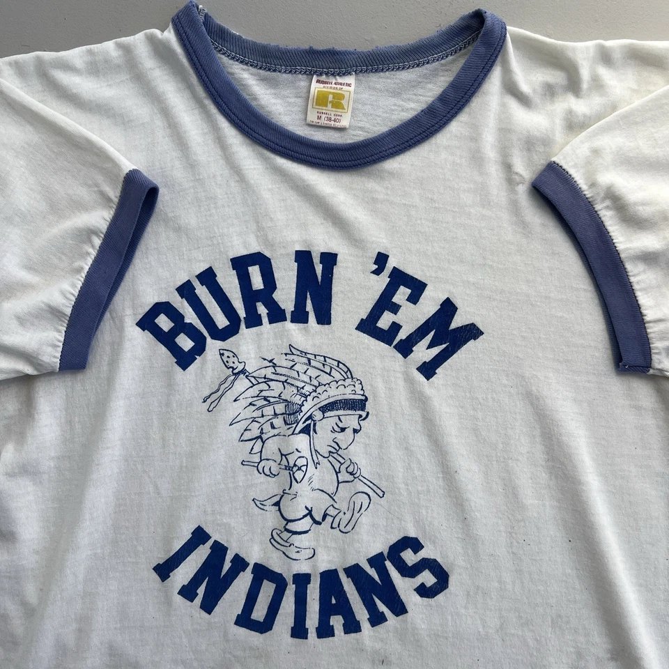 Indian Mascot Emblem 70s Russell Athletic Ringer T-Shirt Tee Size Medium - Image 4 of 4