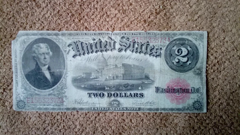 1917 $2 TWO DOLLAR LARGE SIZE BANKNOTE, NICE, F+/F++ , COSMETICALLY REPAIRED - Image 3 of 4