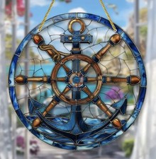 Nautical- Anchor, Beach, Ocean Sun Catcher, Stained Glass Look Acrylic 8 x 8