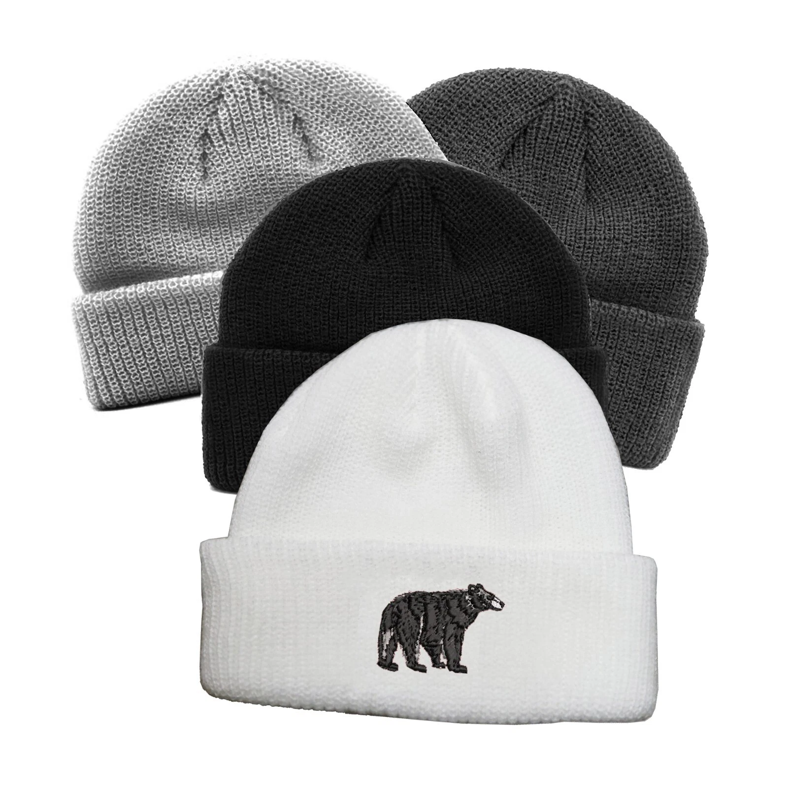 Black grizzly bear embroidered docker beanie hat, camping hat, docker beanie hat