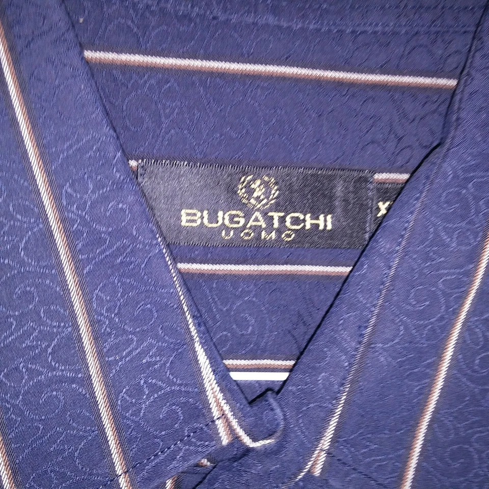 Bugatchi Uomo Mens Button Down Shirt XL Navy Blue Textured Long Sleeve - Image 4 of 4