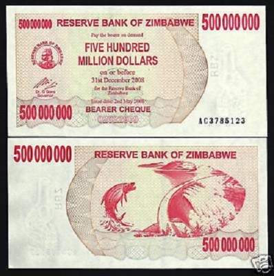 ZIMBABWE 500000000 P-60 2008 500 MILLION DOLLARS UNC x 10 Pc