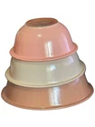 VINTAGE PYREX CORNING LOT 3 COLORS NESTING GLASS AUTUMN CLEAR BOTTOM MIXING BOWL