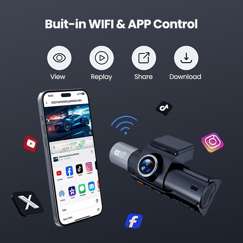 4K+1080P*2 3 Channel WiFi Car Dash Camera Front Rear Inside Dashcam DVR Recorder - Picture 5 of 16