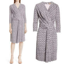 NEW Hugo Boss Exandria geometric print V Neck midi Dress Size M Cradle Pink Fant