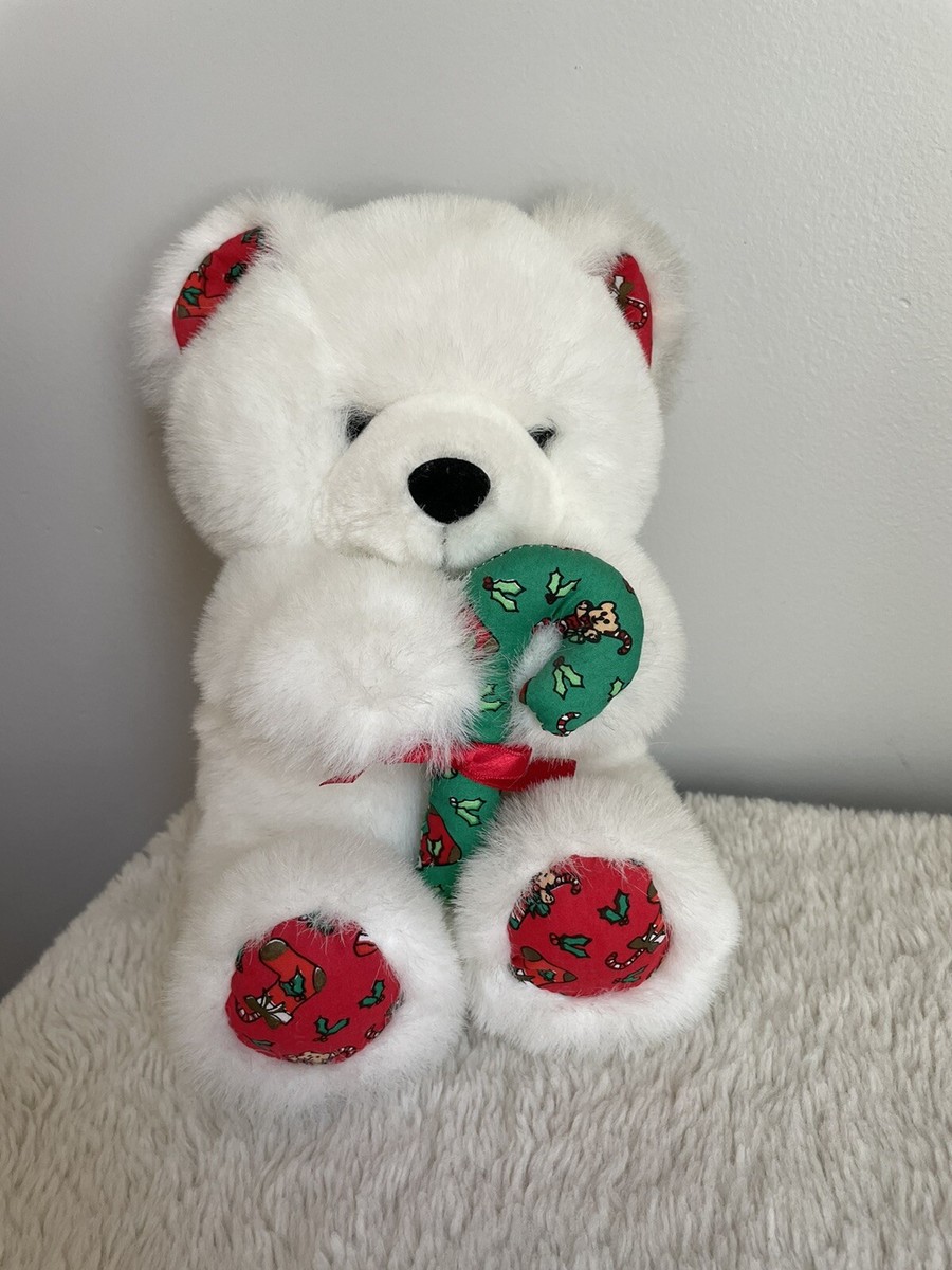 Vintage 80s Christmas Teddy Bear Plush Fiesta Holiday Candy Cane