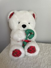 Vintage 80s Christmas Teddy Bear Plush Fiesta Holiday Candy Cane Fabric Stuffed
