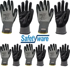 5 Pair Safetyware Cut Oil Resistant Proof Coated Nitrile Safety Work Gloves Bulk