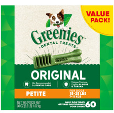 Greenies Original Petite Natural Dental Care Dog Treats, 36 oz Pack 60 Treats 