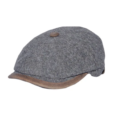 FAUSTMANN Herrenkappe Schiebermütze Lederrand Knopf Herren Flatcap Cap Gatsby Schirmmütze