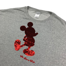 Disney Parks Women's Mickey Mouse Reversible Sequin Cropped Sweatshirt Gray   XL