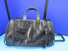 GIUDI ITALY Black Genuine Leather Wheeled Weekender Luggage/Carry-on Duffle Bag