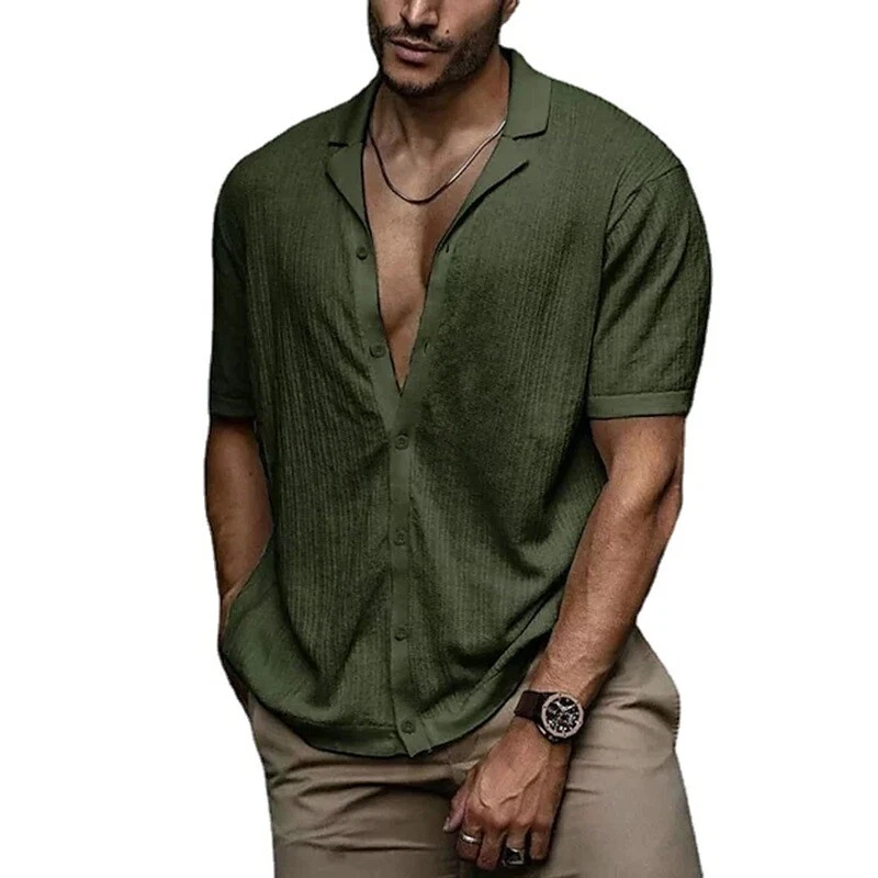 Mens Knit Button Down Shirt Short Sleeve Beach Hawaiian Shirt
Opens in a new window or tab
