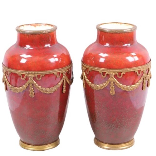 French Sevres Paul Milet Vases Sang De Boeuf Gilt Ormolu h17cm Circa 1900 - Picture 20 of 23