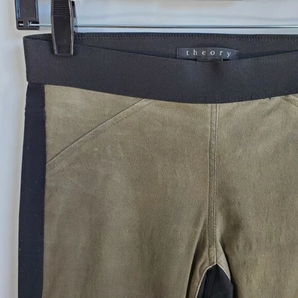 Pantalones Theory "Cullen" de cuero y sarga elástica - Leggings, oliva/negro - 2 pequeños Foto 3 de 4