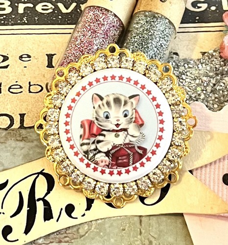 Retro Christmas Kitty Cat Rhinestone Crystal Brooch Pin Or Pendant Charm#pb10 - Picture 1 of 3