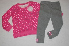 Girls Outfit PINK GRAY WHITE POLKA DOT SWEATSHIRT Hi-Low GRAY LEGGINGS Size 4