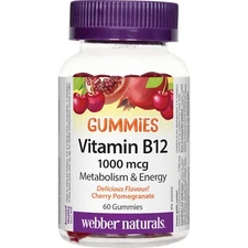 Webber Naturals Vitamin B12 Gummies 1000 mcg Metabolism Energy Boost 60 pcs NEW