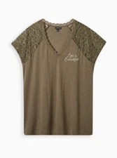 Torrid Life Is Beautiful Soft Slub V-Neck Lace Sleeve Embroidery Top Size (2) 2X